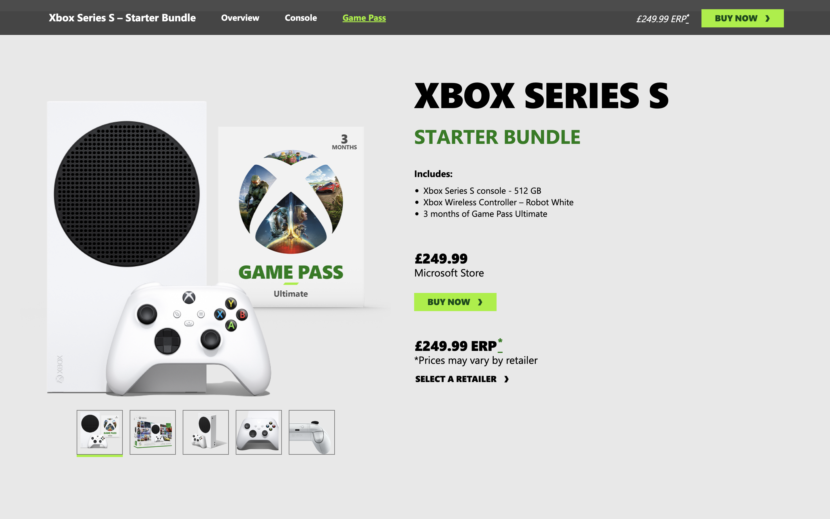 Xbox Series S product page with bundle gallery